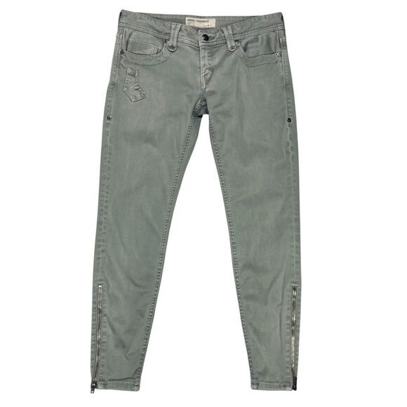 Jimmy Taverniti Jeans Womens Size 26 Gray Distressed Stretchy Retro Ankle Zip - Picture 1 of 16